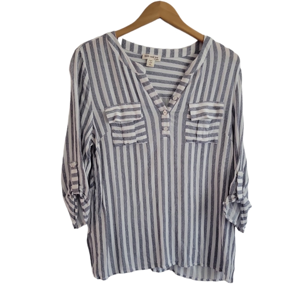 🎉 5 for $25 - Faith & Joy blue & White stripe blouse